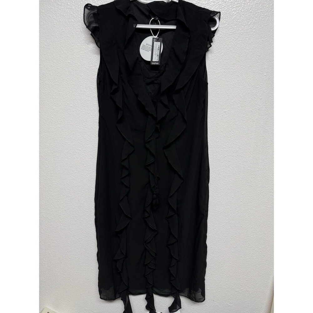 Chiffon Sleeveless Ruffle Boohoo dress black Size 10 dress goth NWT